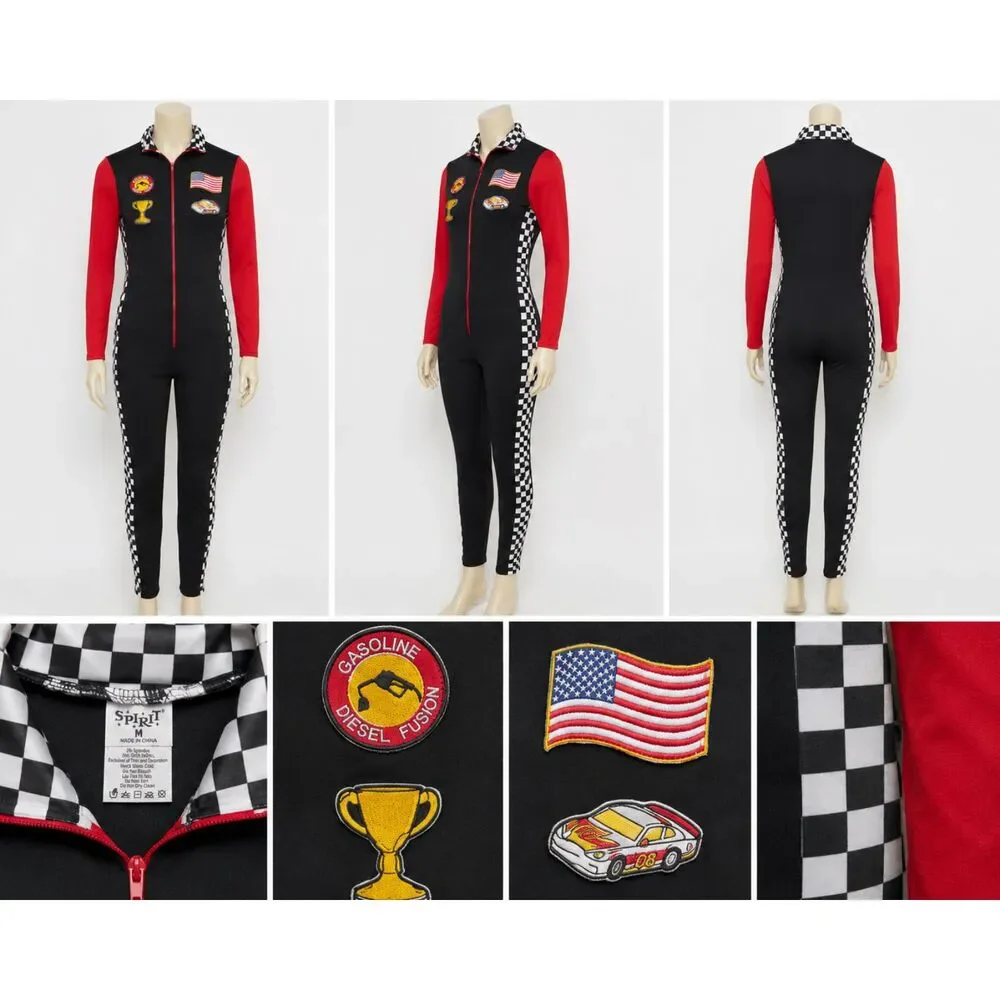 Spirit Race Car Driver Costume Jumpsuit Women’s Medium Checkered Halloween - Picture 4 of 4